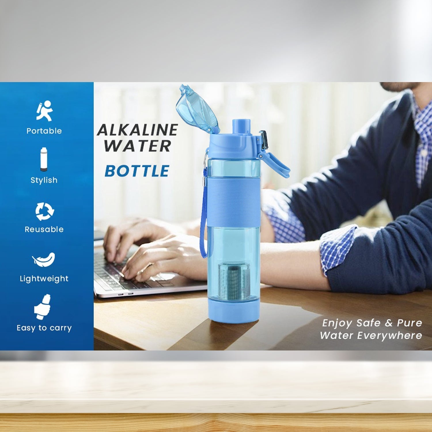 Alkaline Water Bottle, with Food Grade Plastic, Stylish and Portable (Particulates not included) Alkaline Water Bottle, with Food Grade Plastic, Stylish and Portable (Particulates not included)